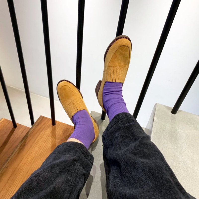 无重轻盈底!弹性小围裙乐福鞋  MIT 内外全真皮 3M轻防水_金菊色 - 雨鞋/雨靴 - 真皮 橘色