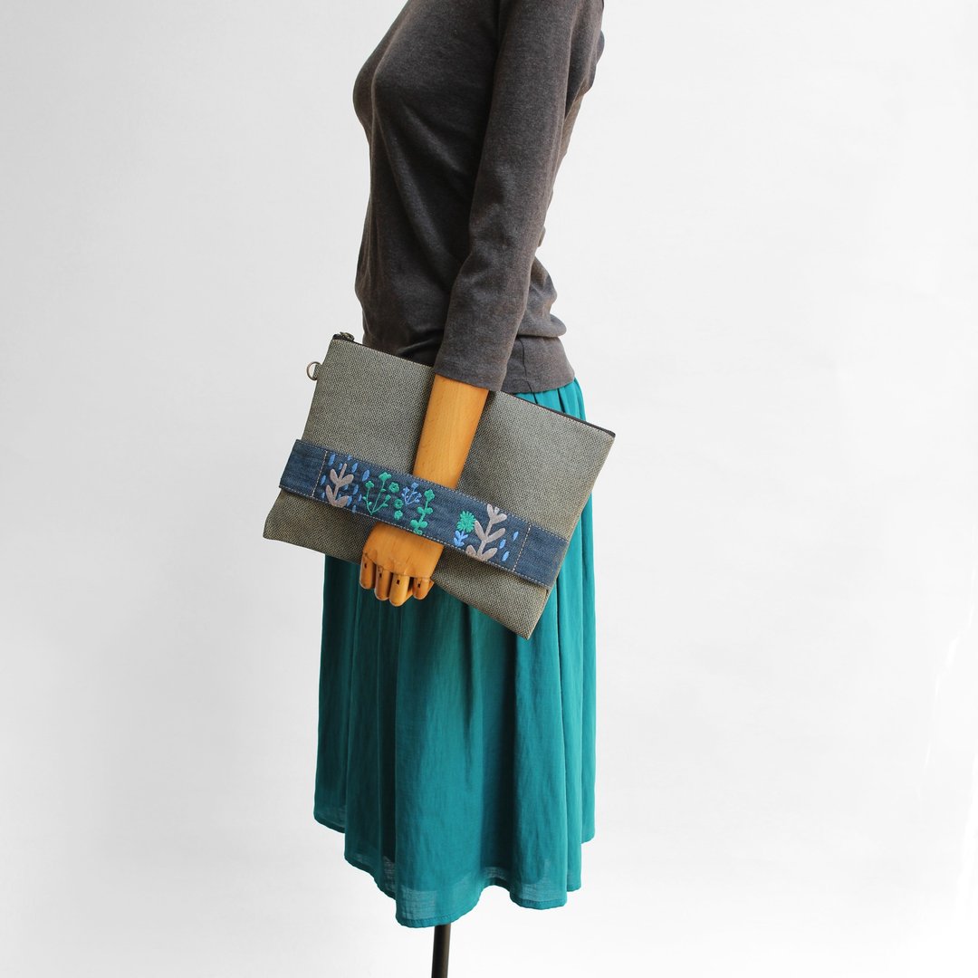 Rain shower embroidery, handbag - 电脑包 - 人造皮革 灰色