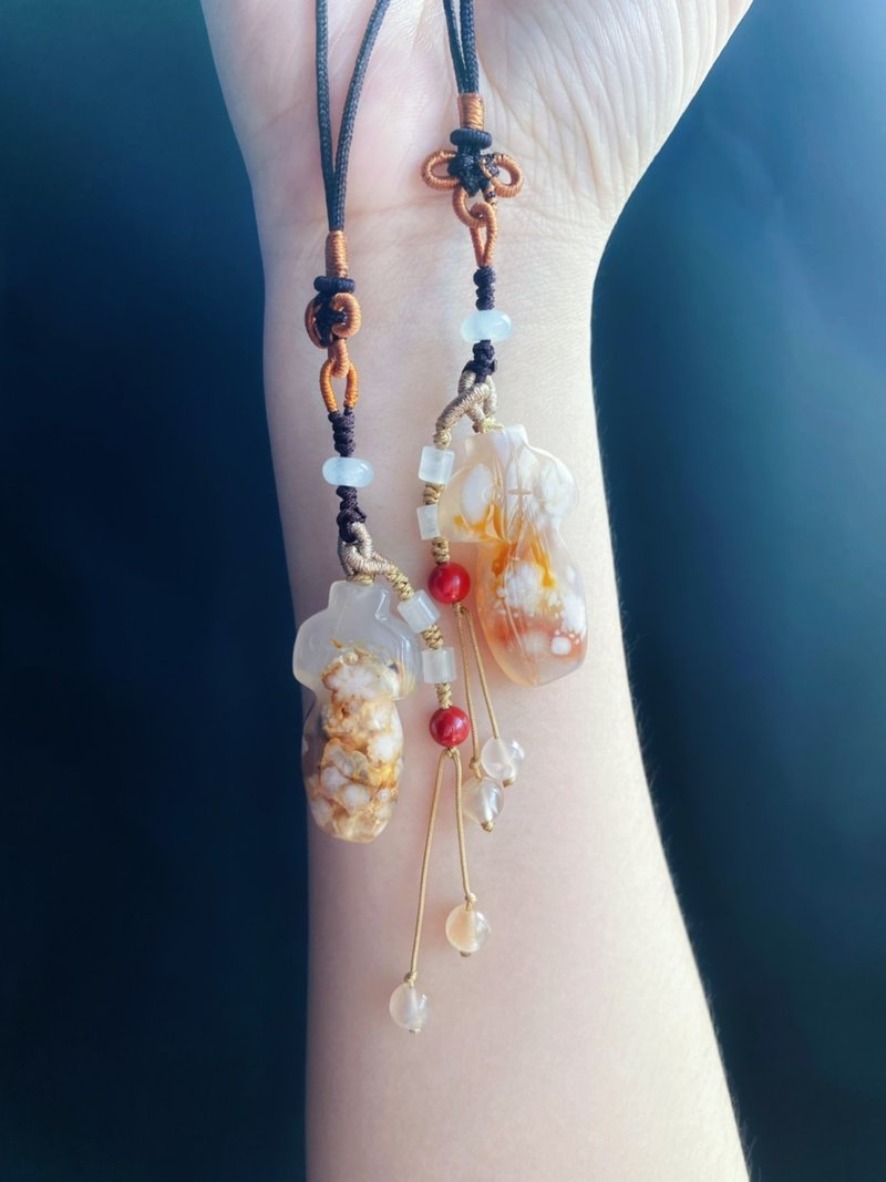 樱花玛瑙 旗袍 朱砂 翡翠 小高货 礼物 包挂 设计款 吊饰 - 挂绳/吊绳 - 水晶 橘色