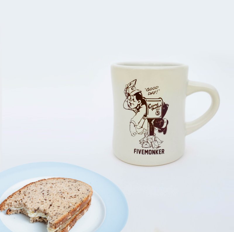 复古高腰陶瓷插画杯  米白色咖啡牛奶杯 - 其他杯子 - 陶 白色