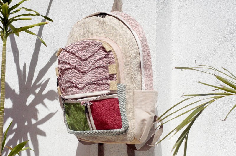 情人节 限量一件 手工棉麻拼接设计后背包 / 肩背包 / 民族登山包 / 拼布包 - 红色 绿色 彩色森林民族后背包 - 后背包/双肩包 - 棉．麻 多色