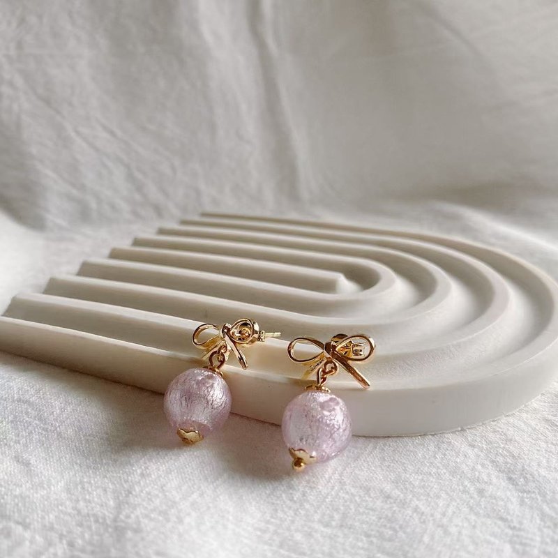 【Cinnamonmon 希娜梦梦 香氛饰品】粉嫩蝴蝶结 | 精油耳环 - 耳环/耳夹 - 铜/黄铜 