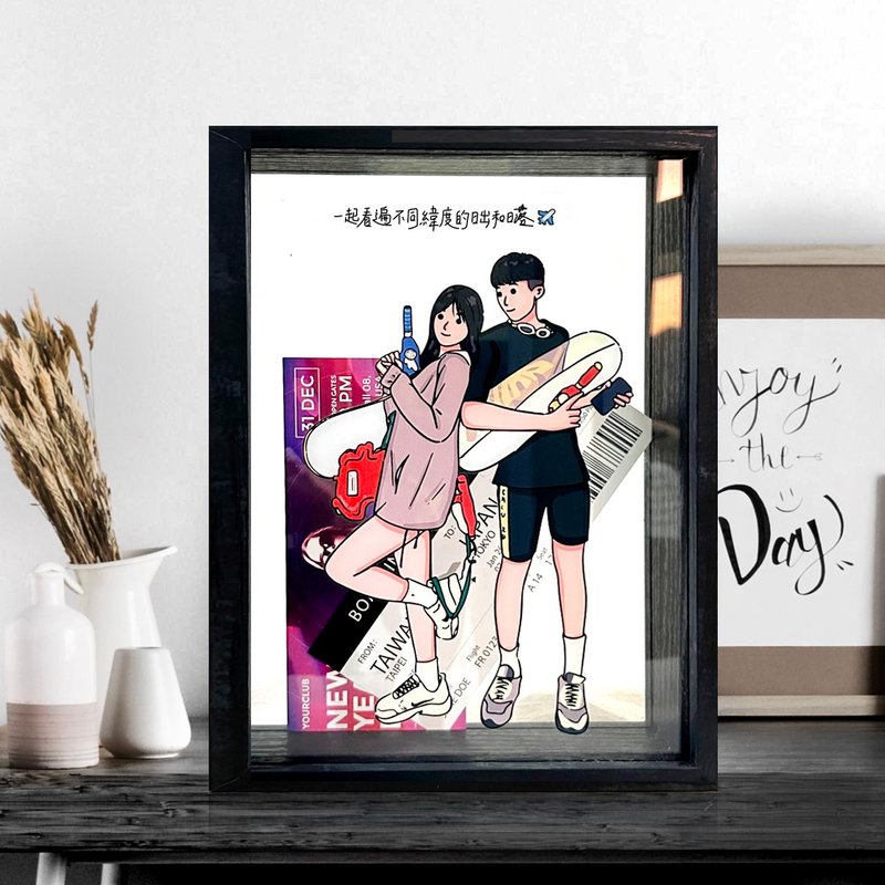 定制化旅行票根收纳盒 似颜绘透明相框 - 收纳用品 - 木头 黑色