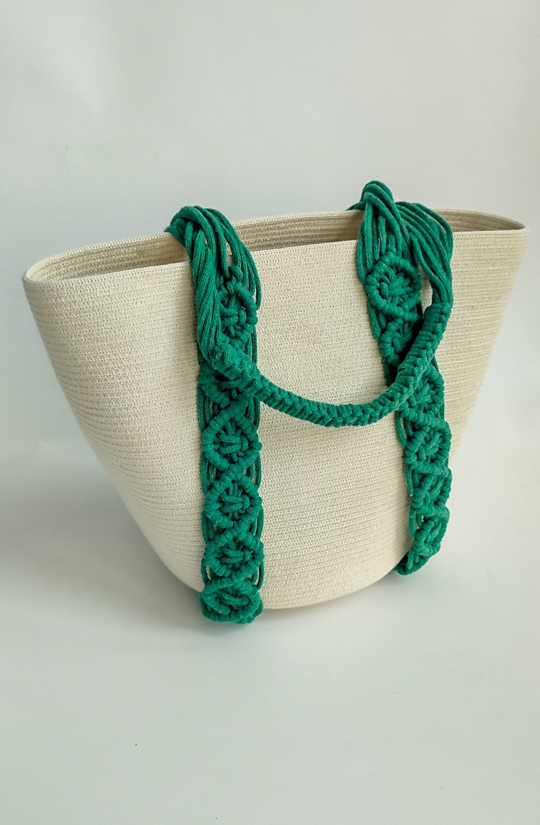 Macrame summer tote bag for women - 手提包/手提袋 - 环保材料 白色