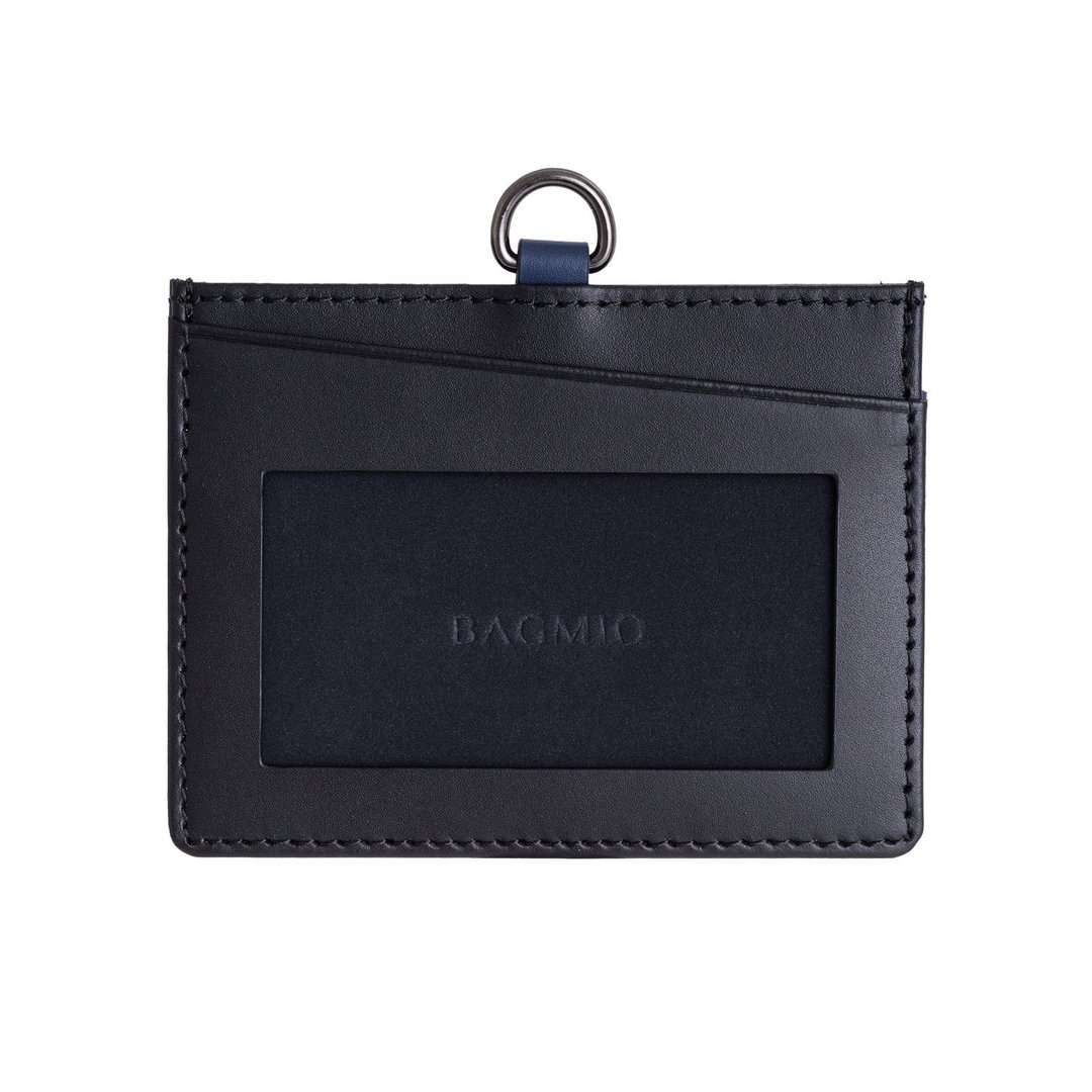 Bagmio | 牛皮 | 三卡 | 双色 | 钞票卡片夹 | 黑蓝 | 横式 - 证件套/卡套 - 真皮 蓝色