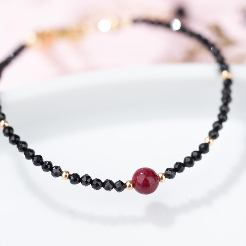 尖晶石朱砂14K包金手链 | 极细系列|辟邪防小人新年礼物化太岁 - 手链/手环 - 宝石 黑色