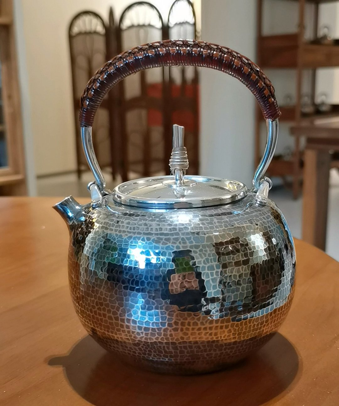 尚帧品 圆形提梁银壶 足银纯手工一张打口打出 银壶烧水煮茶900cc - 茶具/茶杯 - 纯银 