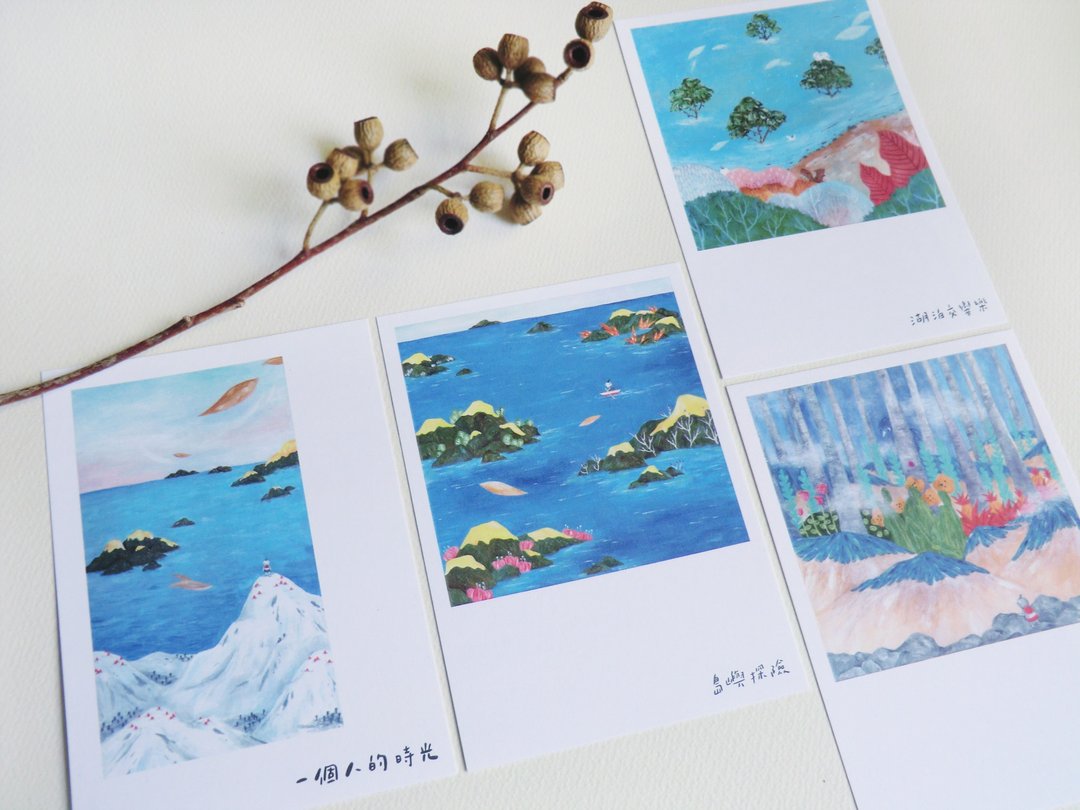 旅行日记系列 插画明信片-4入 - 卡片/明信片 - 纸 白色