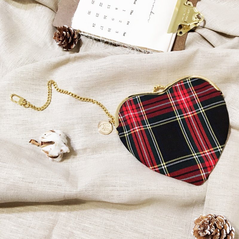 圣诞节 限定 心型票卡零钱包 口金包 可勾挂 - 零钱包 - 棉．麻 红色