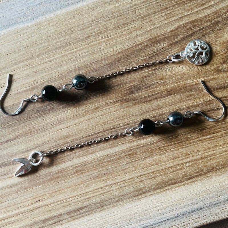 夜。树与花(耳环) - 耳环/耳夹 - 纯银 黑色