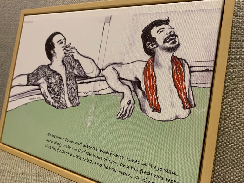 sophie art/挂画/约旦河里沐浴的人/基督教/Jesus/受洗 - 摆饰 - 木头 