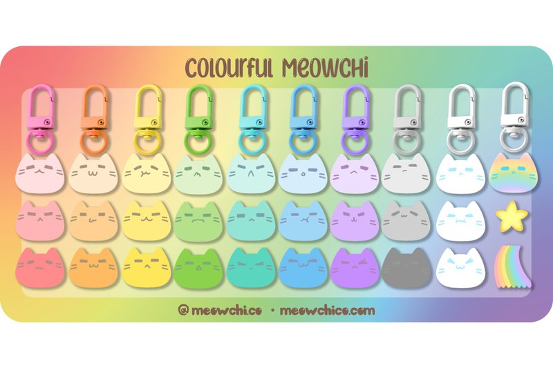 Meowchi Co【Colourful 彩虹猫糍】压克力 滴胶亮面 串串锁匙扣 - 吊饰 - 压克力 多色