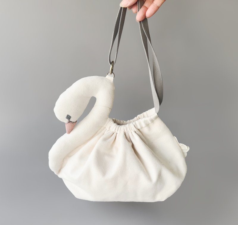 天鹅【束口袋 M】约30日后发货 - 手提包/手提袋 - 棉．麻 白色
