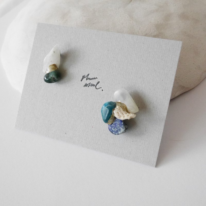 金继 耳环 ピアス / イヤリング | 海系列 no.55 - 耳环/耳夹 - 半宝石 蓝色