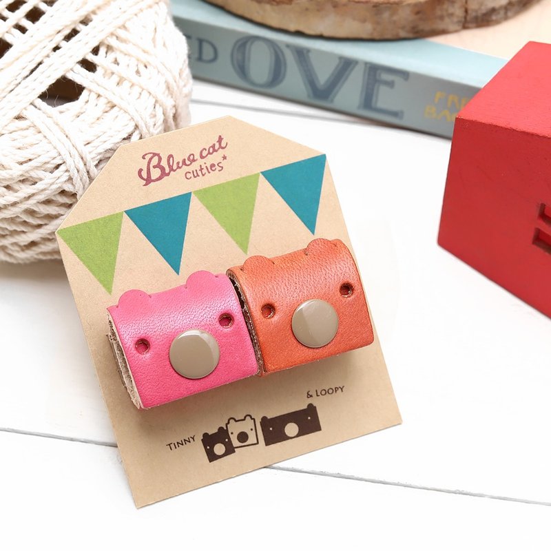 粉红配橘红 常见的Tinny 真皮革手工集线器(二入一组) - 玩具/玩偶 - 真皮 粉红色