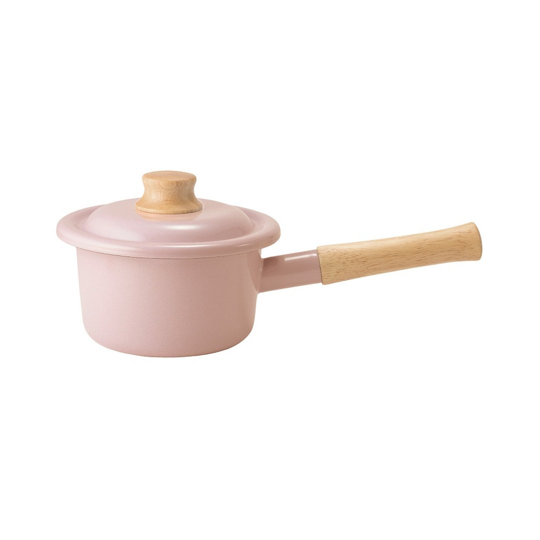 日本FUJIHORO Cotton Plus 系列 单柄附盖珐琅平底锅 14cm 烟熏粉 - 厨房用具 - 珐琅 粉红色
