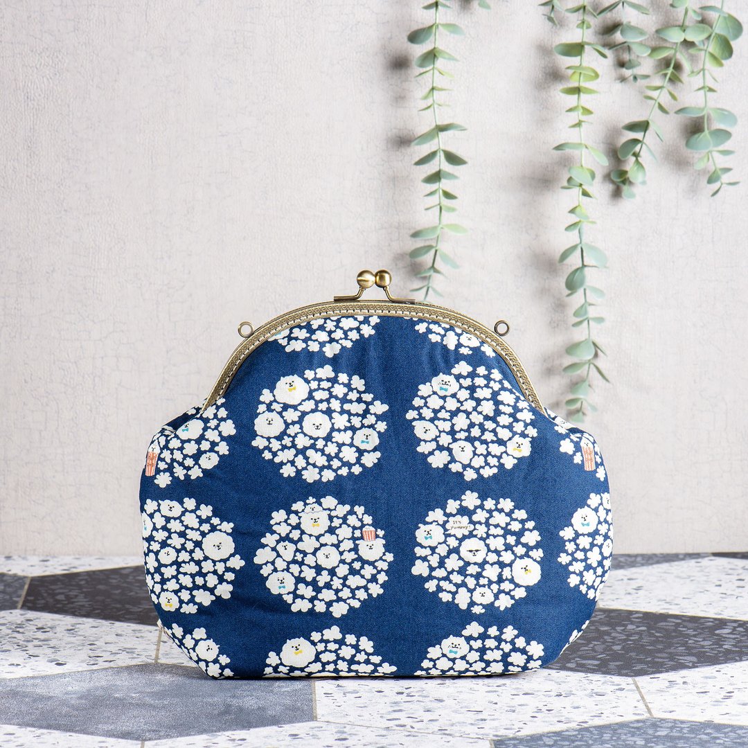 深蓝 马尔济斯爆米花 复古金属口金包 #包包 #可爱 #日式 #情人 - 侧背包/斜挎包 - 棉．麻 黄色