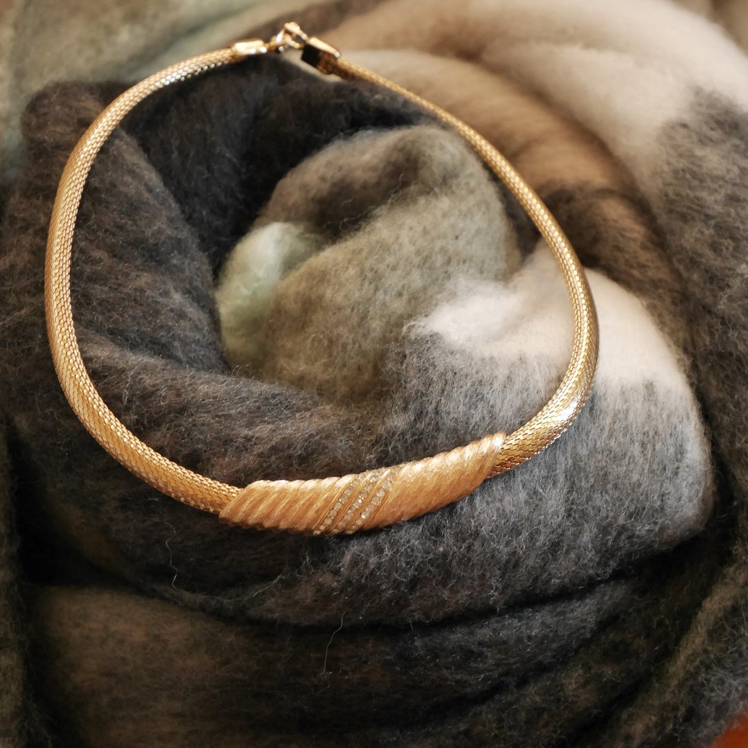 老又好 真品  Christian Dior 刷金莱茵石项链 N834 - 项链 - 其他金属 金色