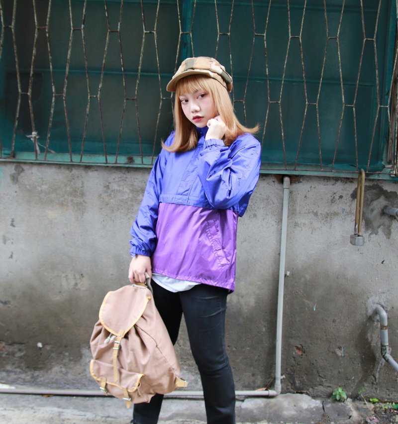 Back to Green::L.L.Bean防风半拉 蓝紫拼接 //vintage// - 中性连帽卫衣/T 恤 - 尼龙 