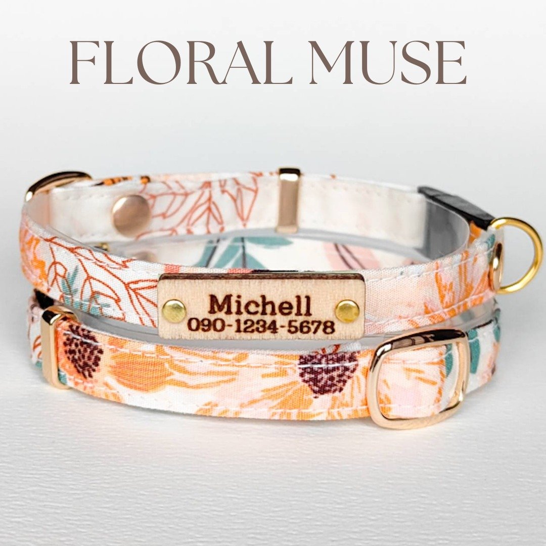 Made in JAPAN　Cat Dog Collar with wood name Tag Personalization Order made - 项圈/牵绳 - 棉 粉红色