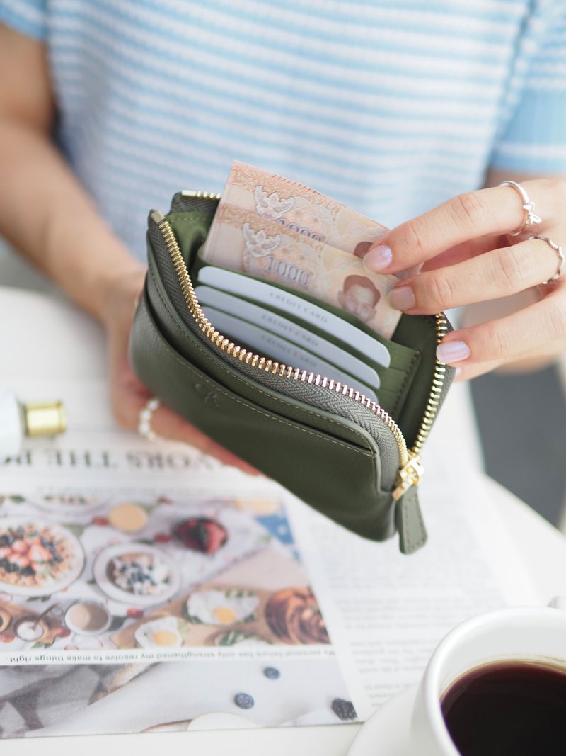 LoLa (墨绿色)：短款拉链钱包、短夹、牛皮、墨绿 - 皮夹/钱包 - 真皮 绿色