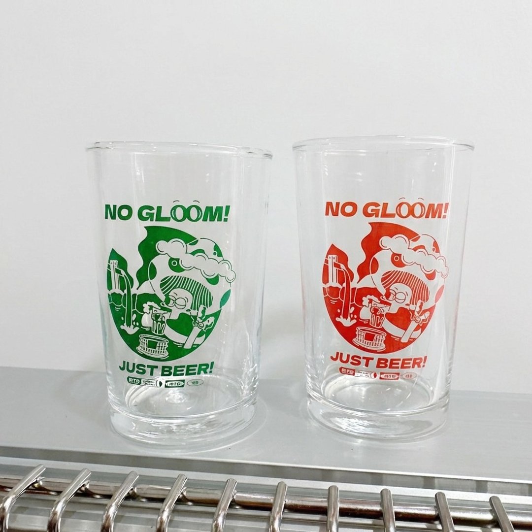 日本制小啤酒杯 | 蘑菇泡汤单色插画 - 酒杯/酒器 - 玻璃 