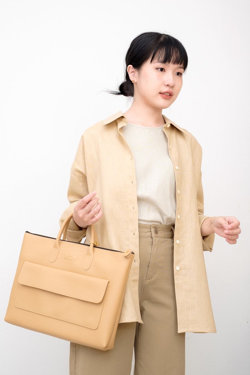 卡士达黄/PU皮革公文包/电脑包 - 电脑包 - 人造皮革 卡其色