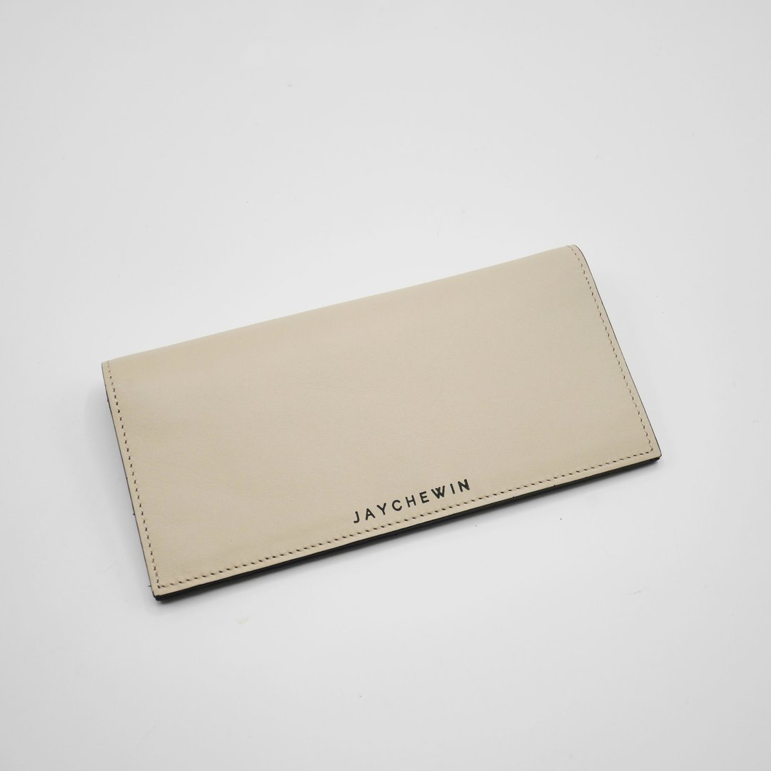 【outlet sale】- Long Flat Wallet in Cream - 皮夹/钱包 - 真皮 卡其色