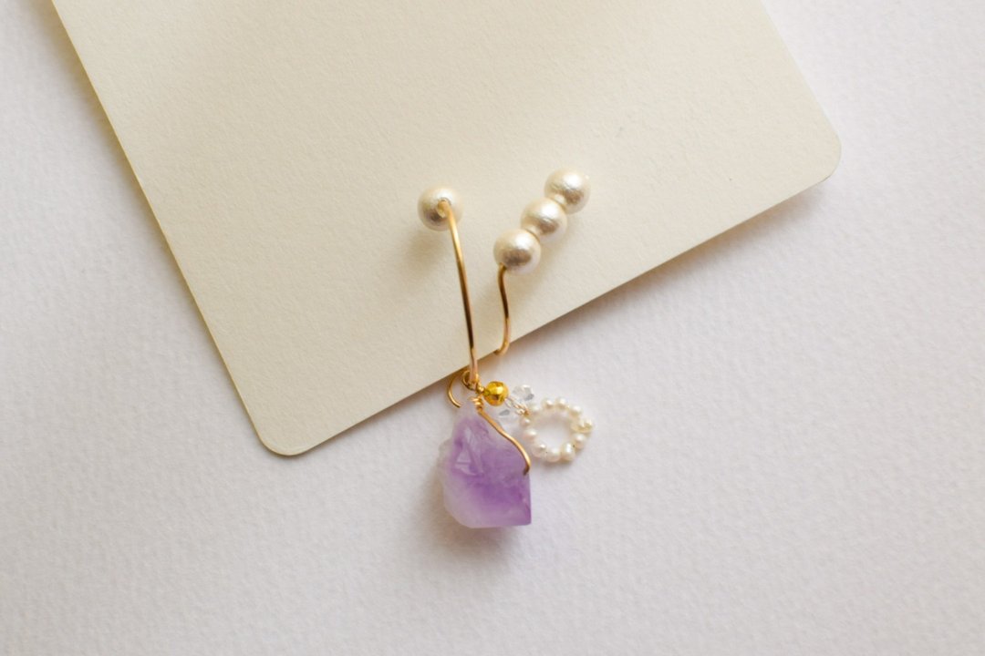 14K gold filled earcuff【one ear】 - 袖扣 - 石头 紫色