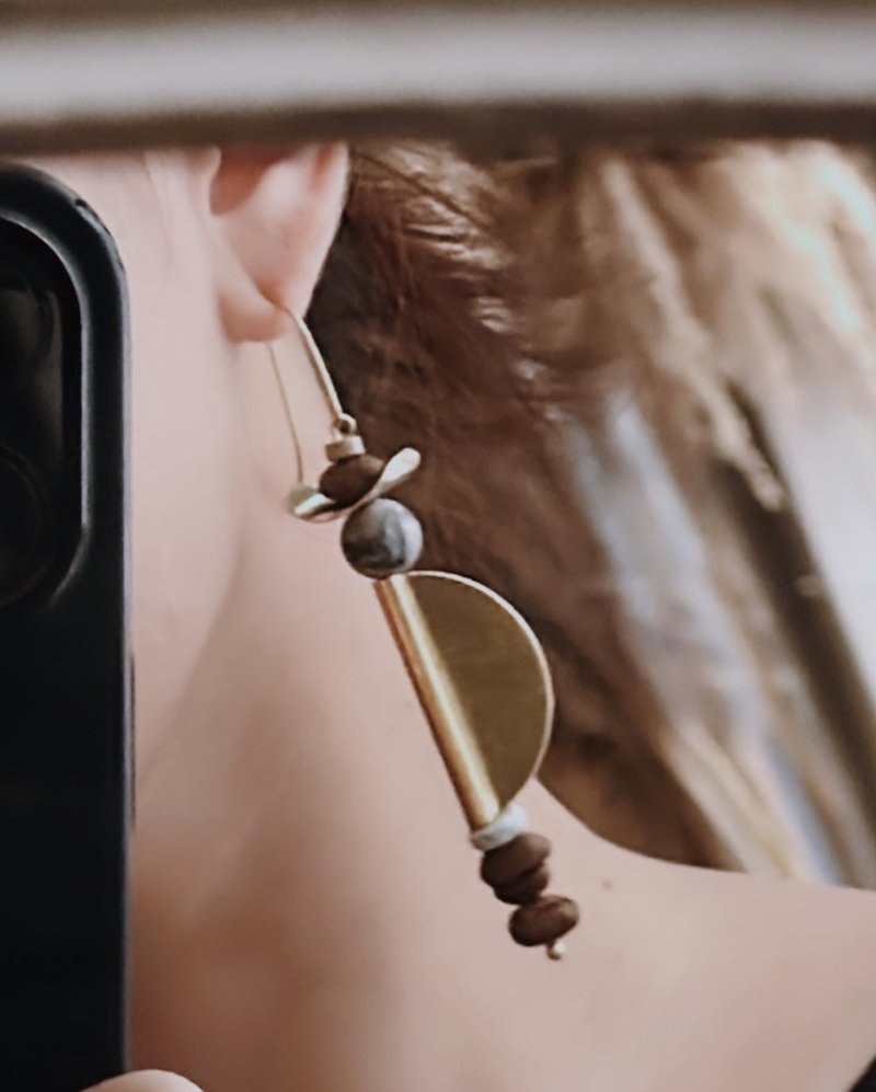 包邮 | 环保概念 | 艺术风 | 咖啡豆耳环 - 耳环/耳夹 - 环保材料 金色