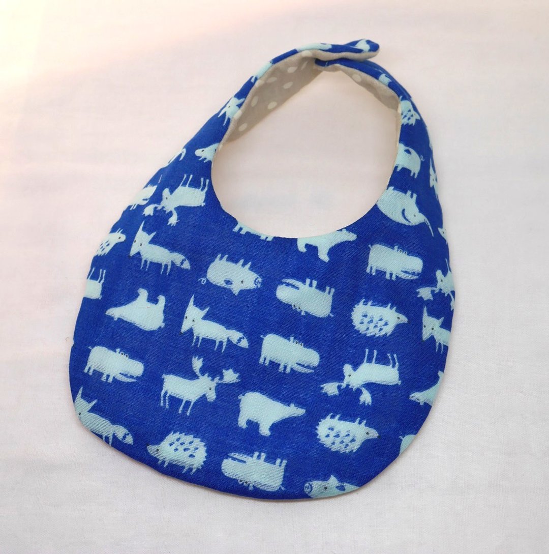 Japanese Handmade 8-layer-gauze Baby Bib - 围嘴/口水巾 - 棉．麻 蓝色