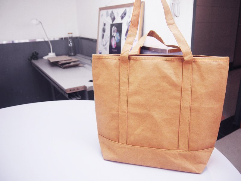 水洗牛皮纸 手挽 托特包 / 肩背包 / 手提包 / 手拿包 / 手提袋 - 手拿包 - 纸 咖啡色