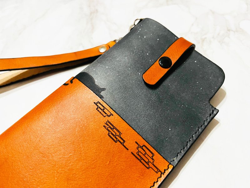 贪睡猫抽取式手机皮革套 iphone13系列  手染皮革卡片套  全手缝 - 手机壳/手机套 - 真皮 