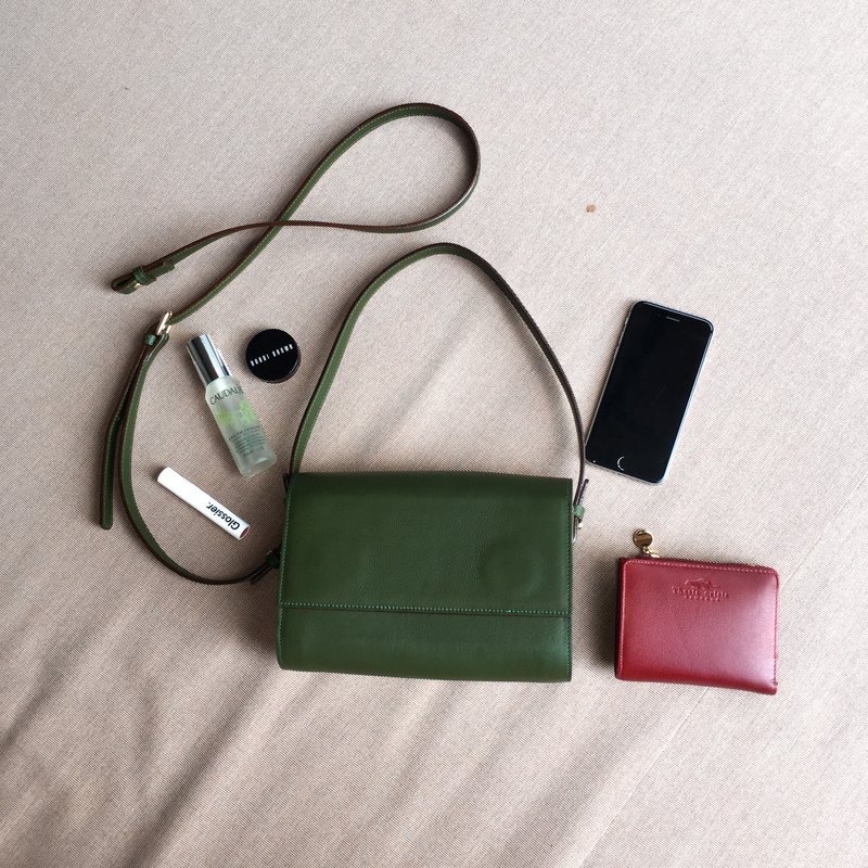 SUBMARINE V.2 - MINIMAL LEATHER SHOULDER BAG/CLUTCH/HANDBAG - DARK GREEN - 侧背包/斜挎包 - 真皮 绿色