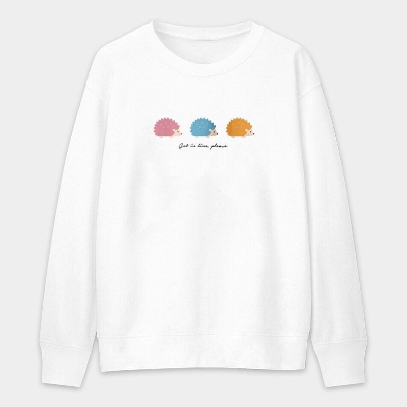 【秋冬新品】请排队 彩色刺猬 中性纯棉大学T PU014 - 中性连帽卫衣/T 恤 - 棉 白色