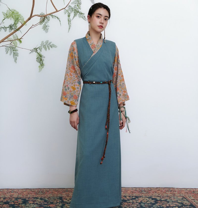 【绮梦】新中式复古藏风/交领上衣/长裙 - 女装上衣 - 其他材质 蓝色