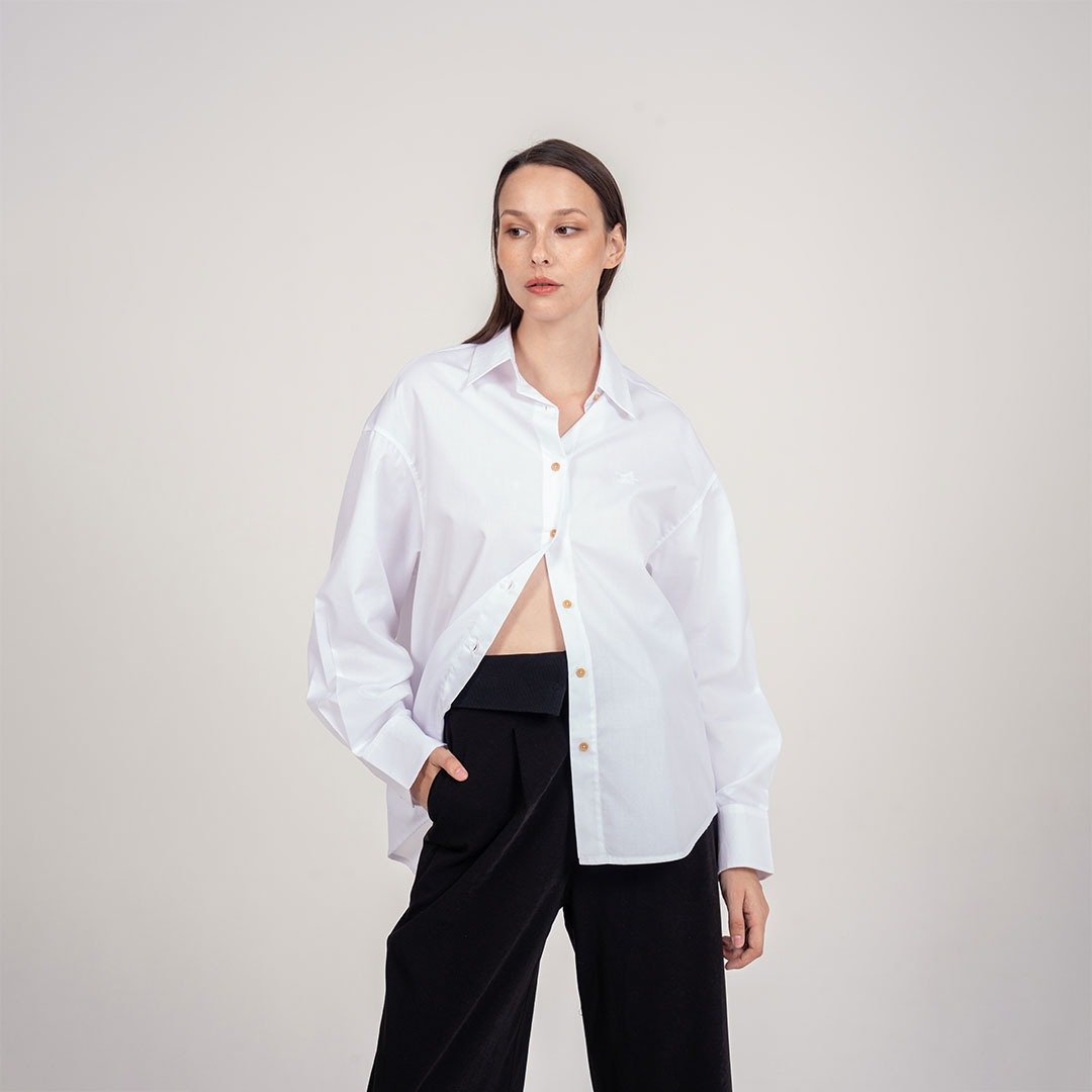 BASIC // white // women oversized shirt - 女装衬衫 - 棉 白色