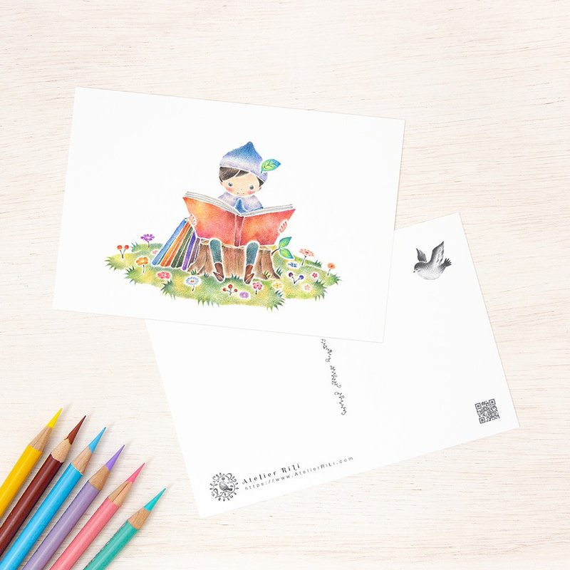 5张一组。宛如绘本。明信片“阅读的小精灵赛罗”PC-339 - 卡片/明信片 - 纸 橘色