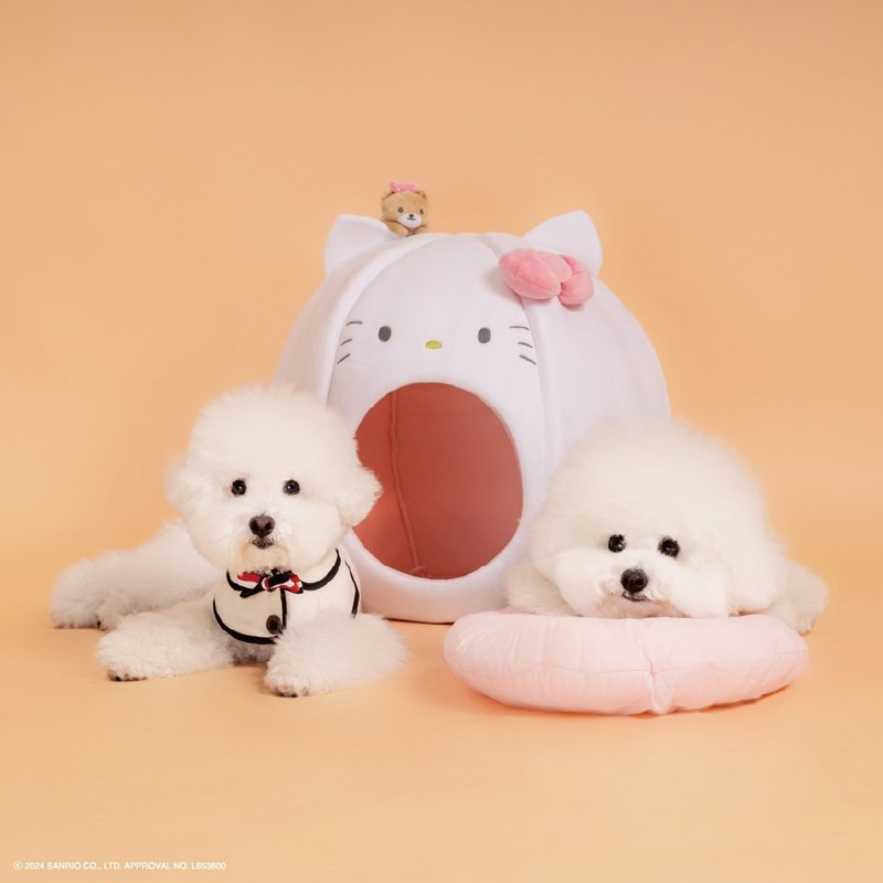 【三丽鸥x妆美堂】圆圆超Q宠物睡窝 - Hello Kitty - 床垫/笼子 - 棉．麻 