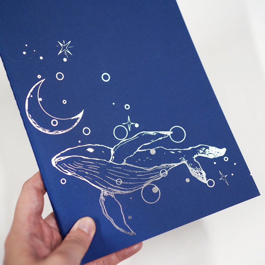 【鲸归何处】水彩 插画 镀银笔记簿 手帐 无时效 空白 海洋生物 - 笔记本/手帐 - 纸 蓝色
