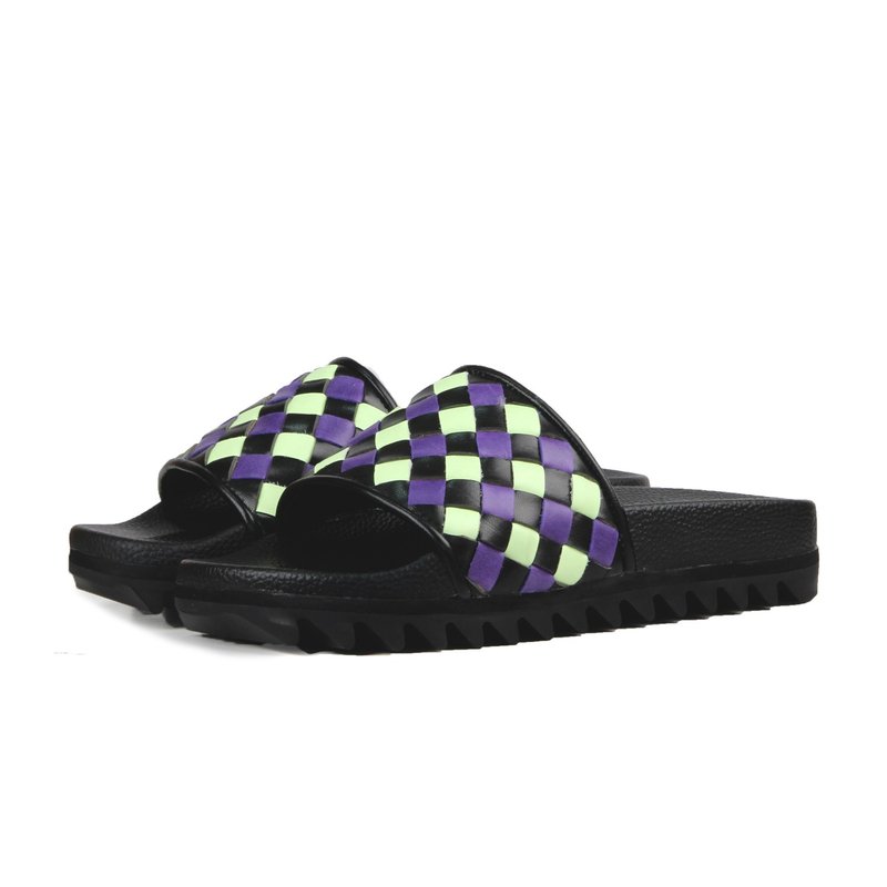 Sweet Villians M1210 马赛克闪闪怪真皮编织凉鞋 黑紫绿 - 男女凉鞋 - 真皮 多色