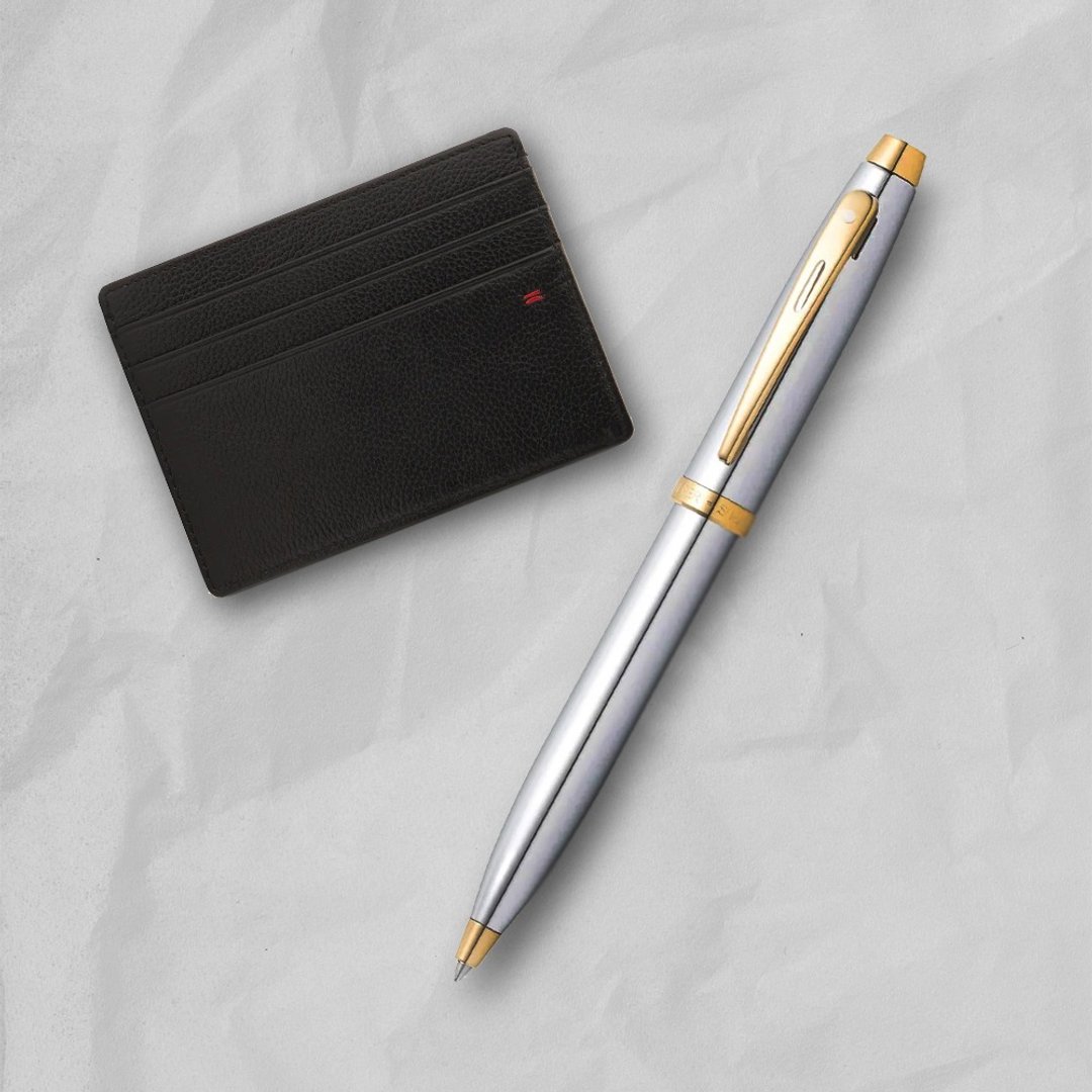 【SHEAFFER】100 系列亮铬金原子笔 + 经典卡夹礼盒 免费刻字 - 圆珠笔/中性笔 - 其他金属 银色