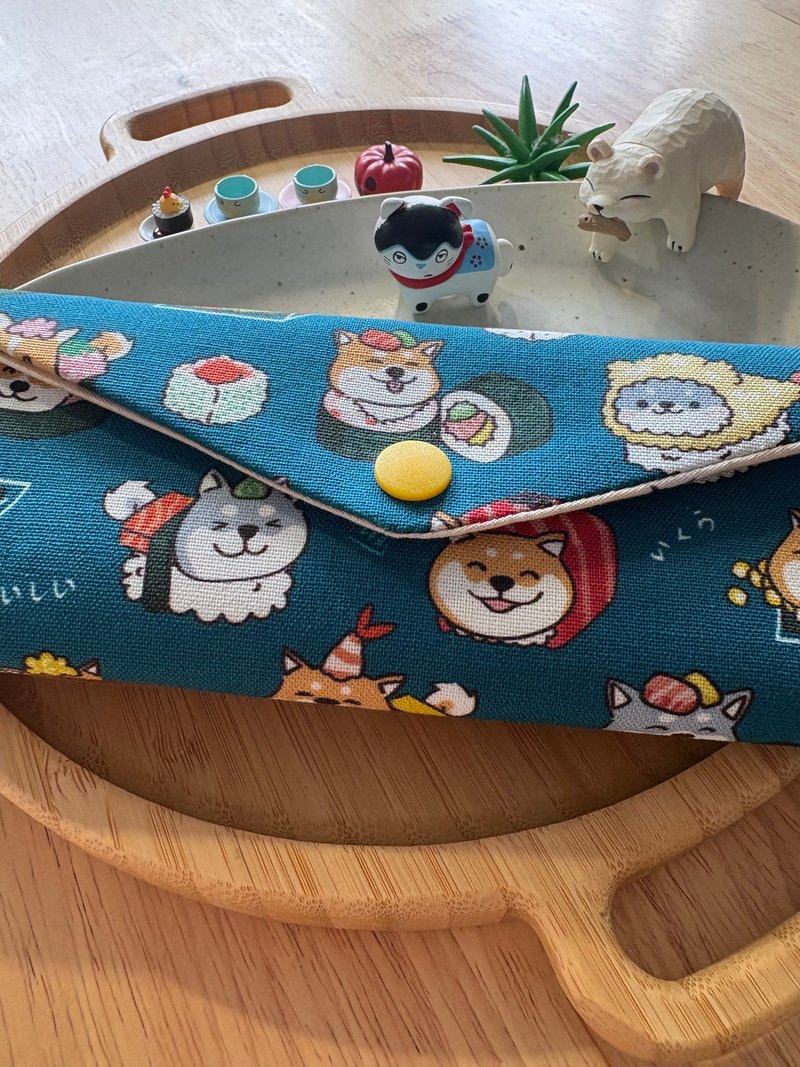 文青风环保纯棉筷袋 喔伊细寿司 胖胖鸟儿  美丽蓝 吃饱饱 喜悦 - 收纳用品 - 棉．麻 蓝色