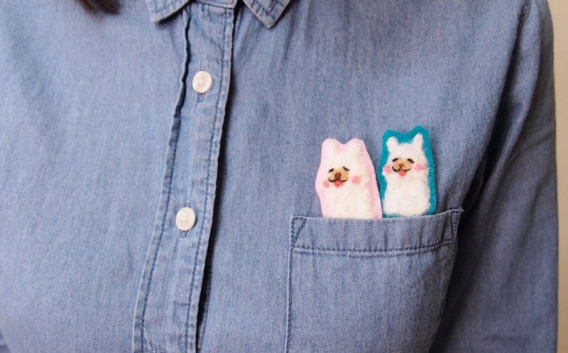 羊驼  羊毛毡刺绣 小别针 - 眼罩 - 羊毛 粉红色