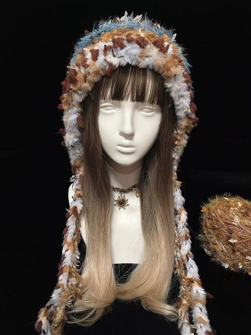 巧克力海盐色护耳连帽帽 | 舒适双色连帽帽 | 手作冬季连 - 帽子 - 其他材质 