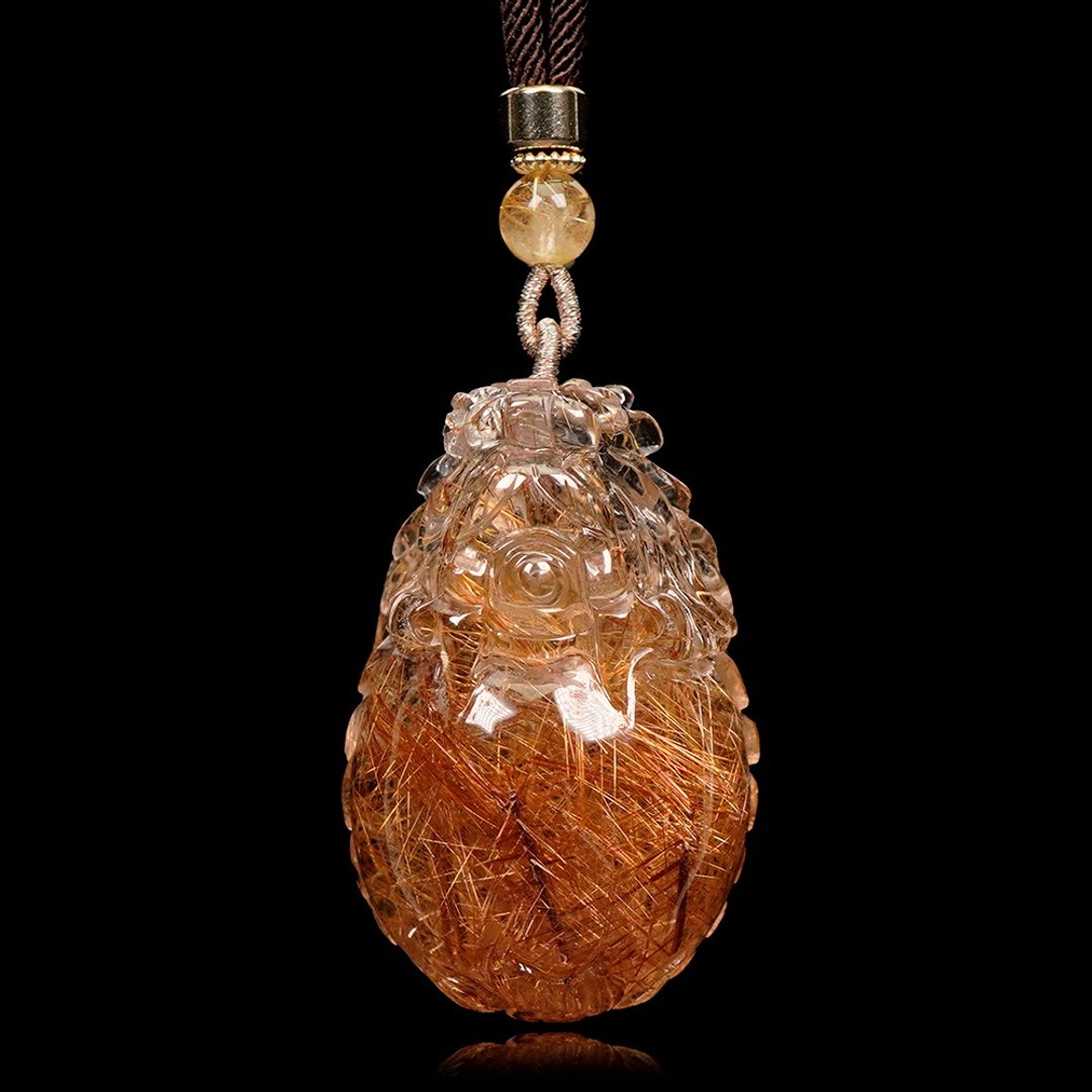 【正佳珠宝】铜钛晶 顶级净透满丝 50.6g 财运龙龟 铜钛晶吊坠 - 项链 - 半宝石 多色