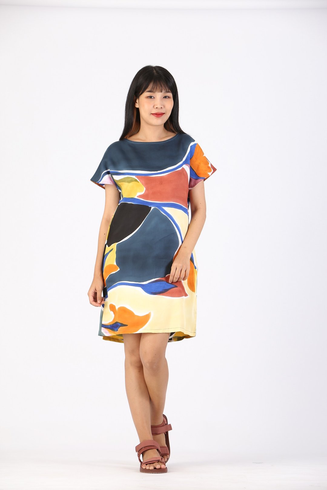Short Dress Silk Satin Hand Paint For Summer Beach Vacation - 洋装/连衣裙 - 丝．绢 蓝色