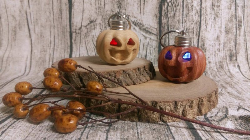 原木木作 南瓜灯钥匙圈 - 钥匙链/钥匙包 - 木头 咖啡色