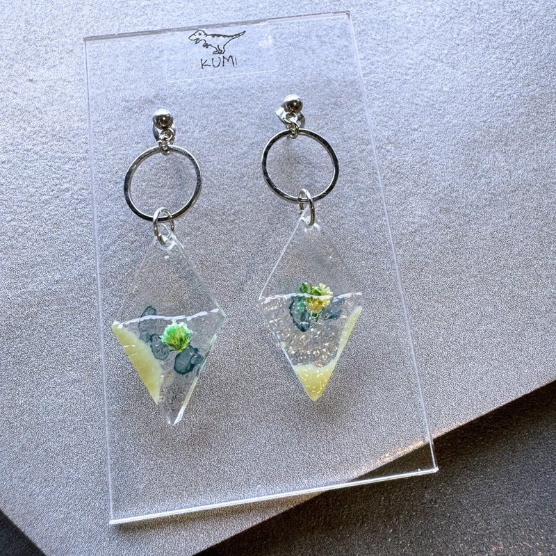 菱形绿色干燥花耳环 - 耳环/耳夹 - 其他材质 绿色