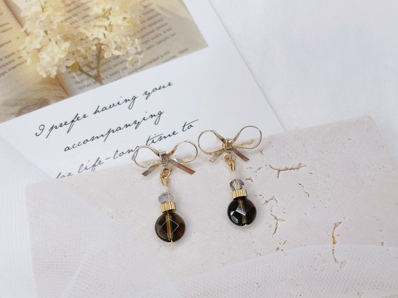 赫本之韵 || 茶晶 粉澳宝 水晶耳环 - 耳环/耳夹 - 水晶 咖啡色